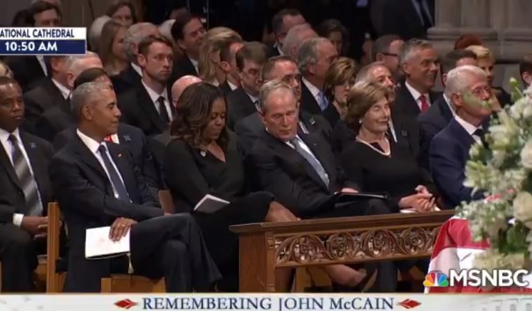 Michelle Obama And George W. Bush Caught Sharing Awesome Moment At McCain Memorial; This Is What Bipartisanship Looks Like