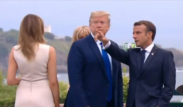 Trump Appears To Leave Melania Behind To Greet President Macron And His Wife For G7 Dinner
